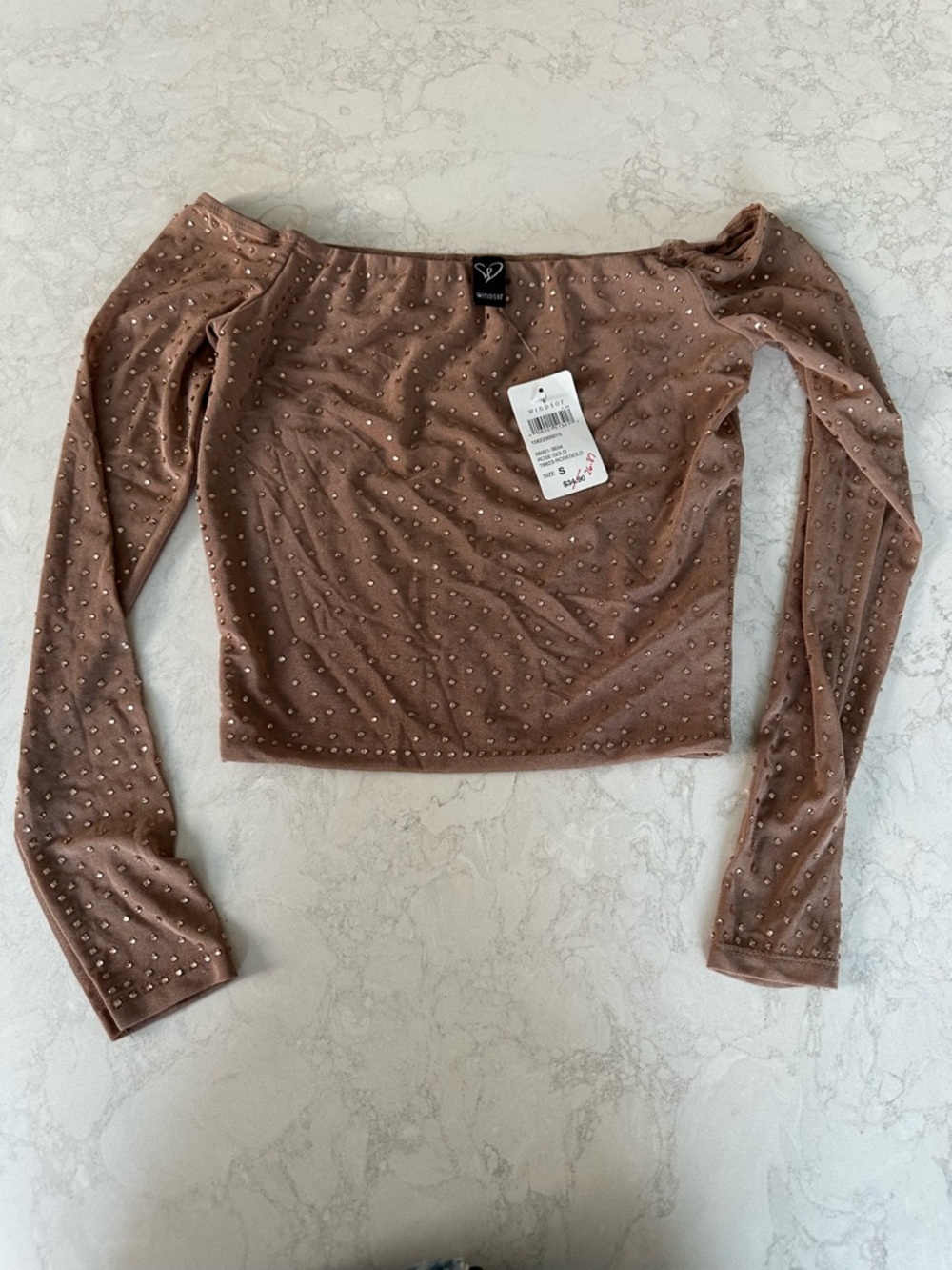 Windsor Brown sparkly off the shoulder top in size small. New with tags